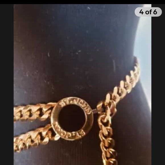 ST. JOHN GOLD & BLACK ENAMEL MEDALLION MONOGRAM CHAIN BELT - Picture 6 of 10